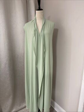 ILIA Light Pistachio Green Sleeveless Draped Maxi Cardigan